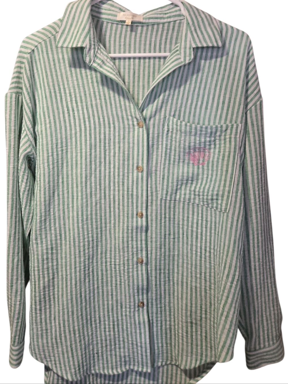 No Comment, Striped Green  Button-Down Shirt